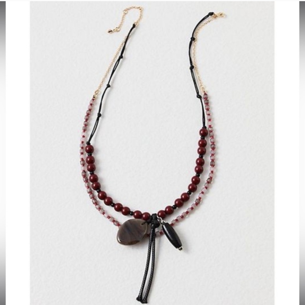 Free People Summers End Layered Necklace Red